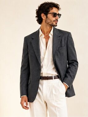 Yves Saint Laurent Tailored Wool Blazer Made in France Quiet Luxury Gray 42R